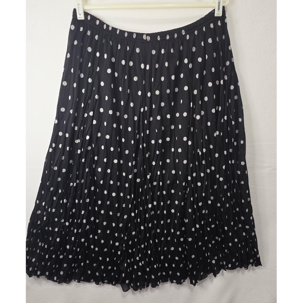 Avenue Black Polka Dot Pleated Maxi Skirt Plus Size 18/20 Elastic Waist Lined